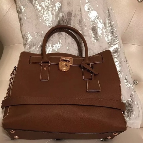 Michael Kors Hamilton Specchio Luggage Gold Trim Handbag Tote - Picture 4 of 9